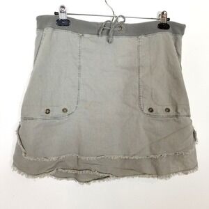XCVI  Wearables Mini Skirt Womens Sz M Linen Blend Gray Raw Hem Drawstring Waist